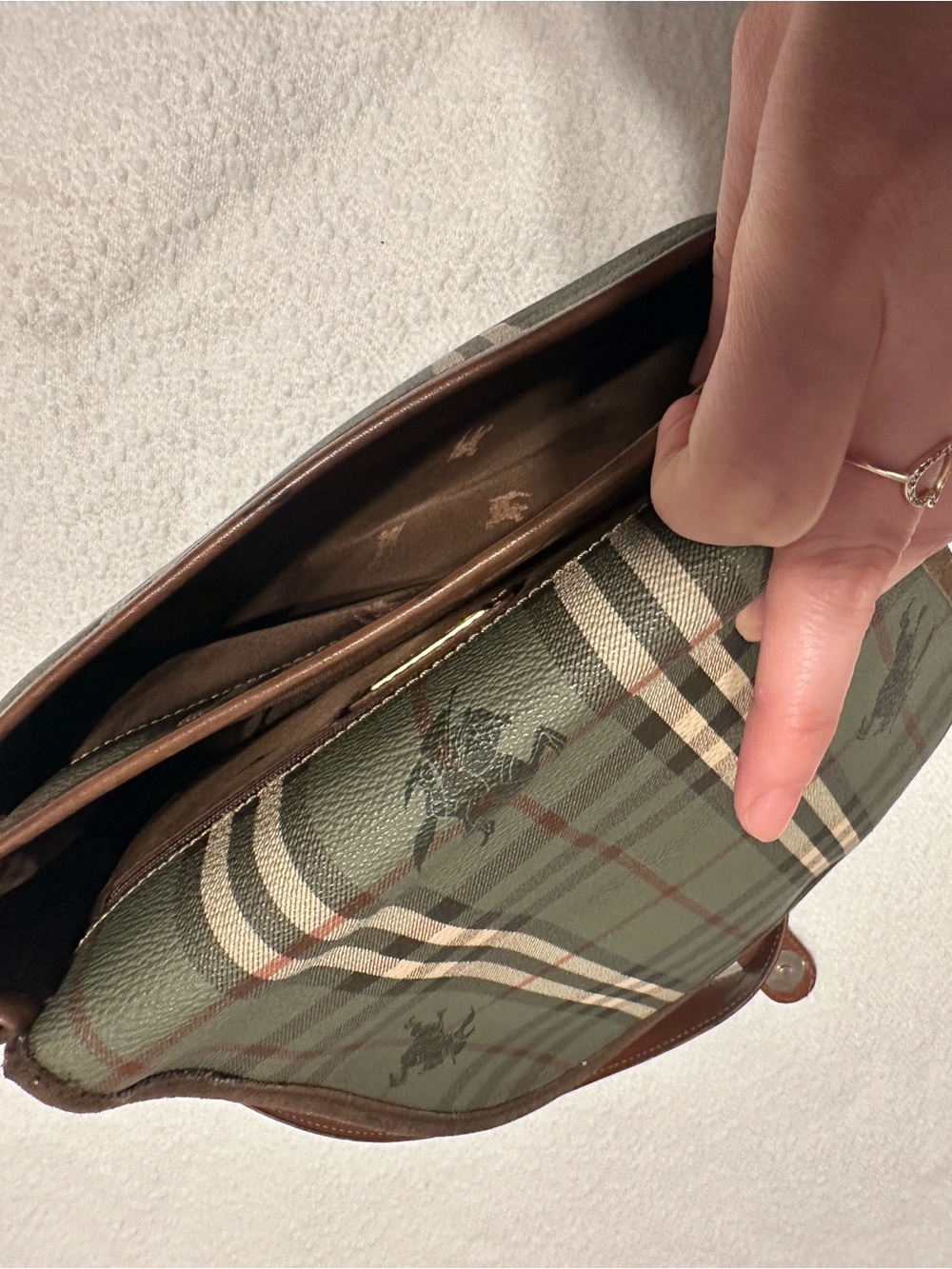 Burberry Green Plaid Crossbody Bag with Brown Leather Trim - Picture 9 of 12